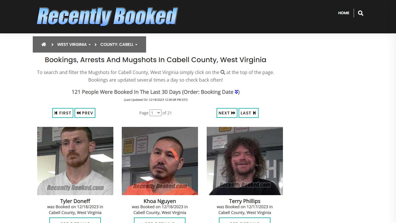 Bookings, Arrests and Mugshots in Cabell County, West Virginia